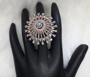 Rose Gold Plated White Clear Adjustable CZ Cubic Zirconia Unique Design Shape Imitation Ring Indian Bridal Wedding Bijoux