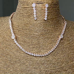  Rose Gold Plated Clear Designer CZ Cubic Zirconia Artificial American Diamond Indian Wedding Bridal Necklace Earrings Handmade Bijoux