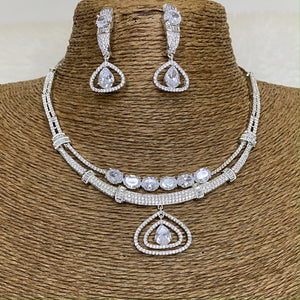 Silver Plated Clear Designer CZ Cubic Zirconia Artificial American Diamond Indian Wedding Bridal Necklace Earrings Handmade Bijoux