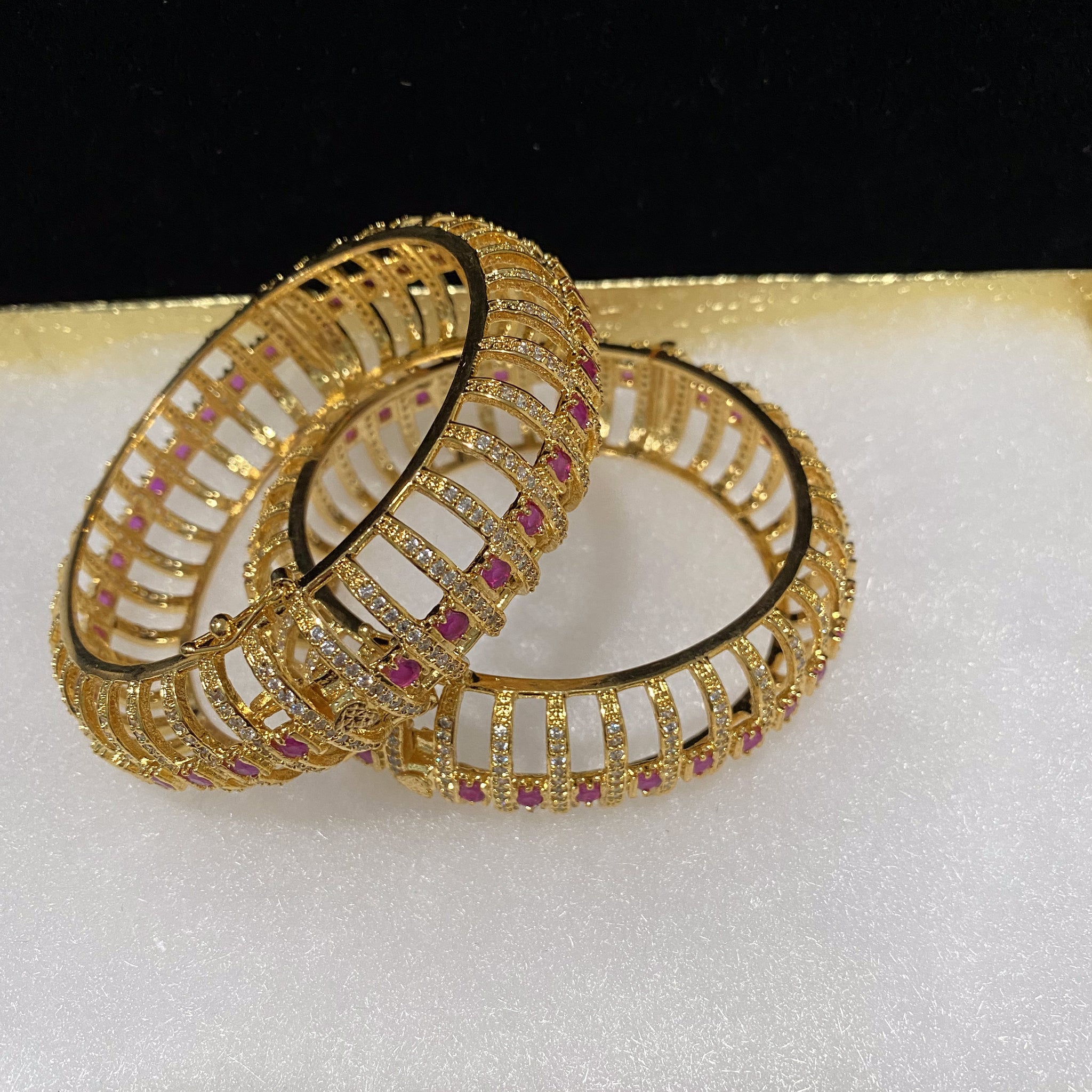  2g Gold Plated Ruby Red Bangles Size 2.8 Openable Evening Cocktail Imitation Jewelry Indian Wedding Bridal Necklace Set Bijoux