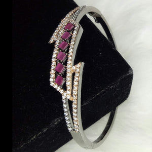 Antique Silver Plated Red Ruby CZ Cubic Zirconia Bangle Size 2.4 Evening Cocktail Imitation Jewelry Indian Wedding Bridal Necklace Set