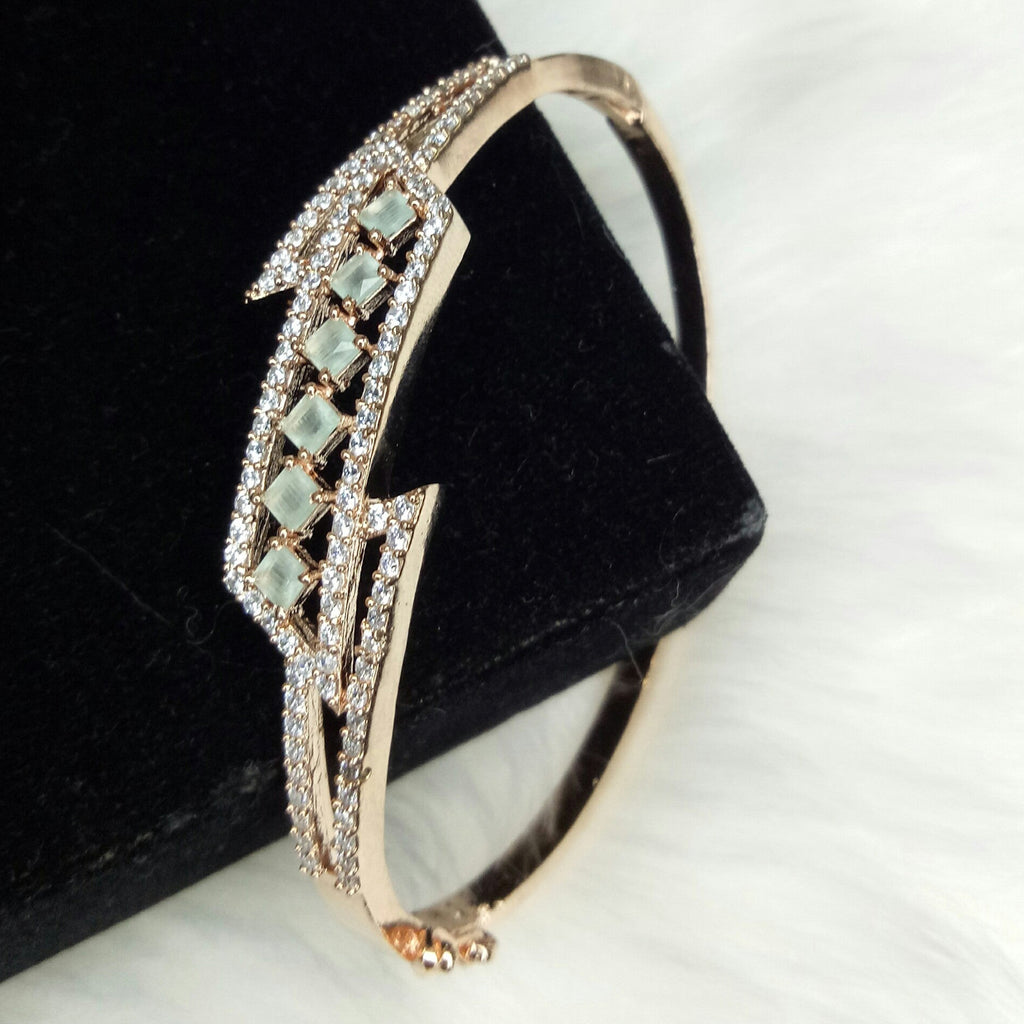 Rose Gold Mint Green CZ Cubic Zirconia Bangle Size 2.4 Evening Cocktail Imitation Jewelry Indian Wedding Bridal Necklace Set Bijoux