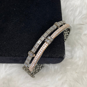 Antique Silver Plated Clear CZ Cubic Zirconia Bangle Size 2.4 Evening Cocktail Imitation Jewelry Indian Wedding Bridal Necklace Set Bijoux
