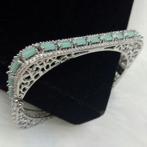 Silver Plated Mint Green CZ Cubic Zirconia Bangle Size 2.4 Evening Cocktail Imitation Jewelry Indian Wedding Bridal Necklace Set