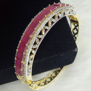 Gold Plated Ruby Red CZ Cubic Zirconia Bangles Size 2.4 Evening Cocktail Imitation Jewelry Indian Wedding Bridal Necklace Set Bijoux