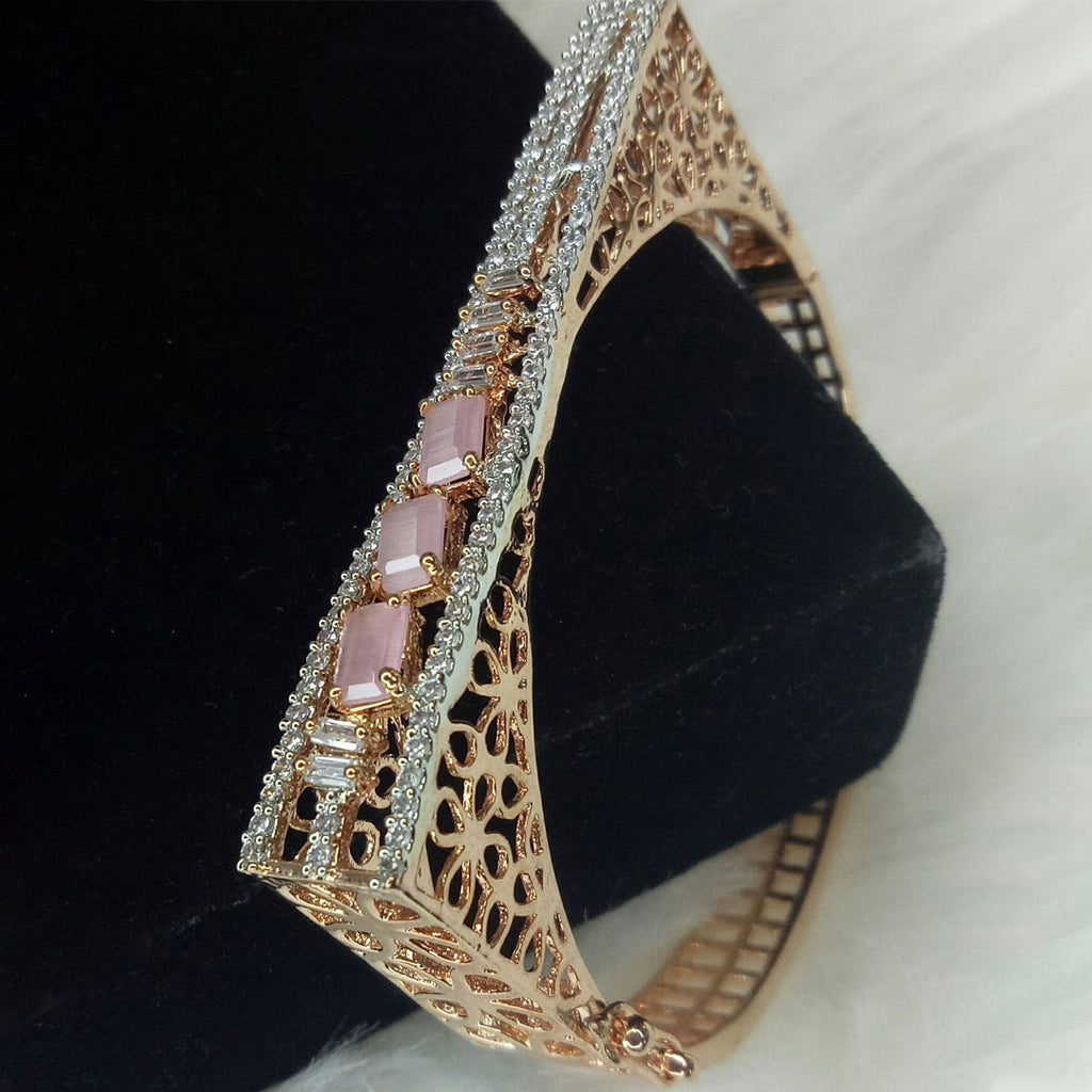 Rose Gold Pink CZ Cubic Zirconia Bangle Size 2.4 Evening Cocktail Imitation Jewelry Indian Wedding Bridal Necklace Set Bijoux