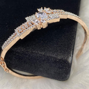Rose Gold Plated Clear Stone Bangle Size 2.4 Openable Evening Cocktail Imitation Jewelry Indian Wedding Bridal Necklace Set Bijoux