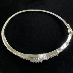 Silver Plated Clear Stone Bangle Size 2.4 Openable Evening Cocktail Imitation Jewelry Indian Wedding Bridal Necklace Set Bijoux