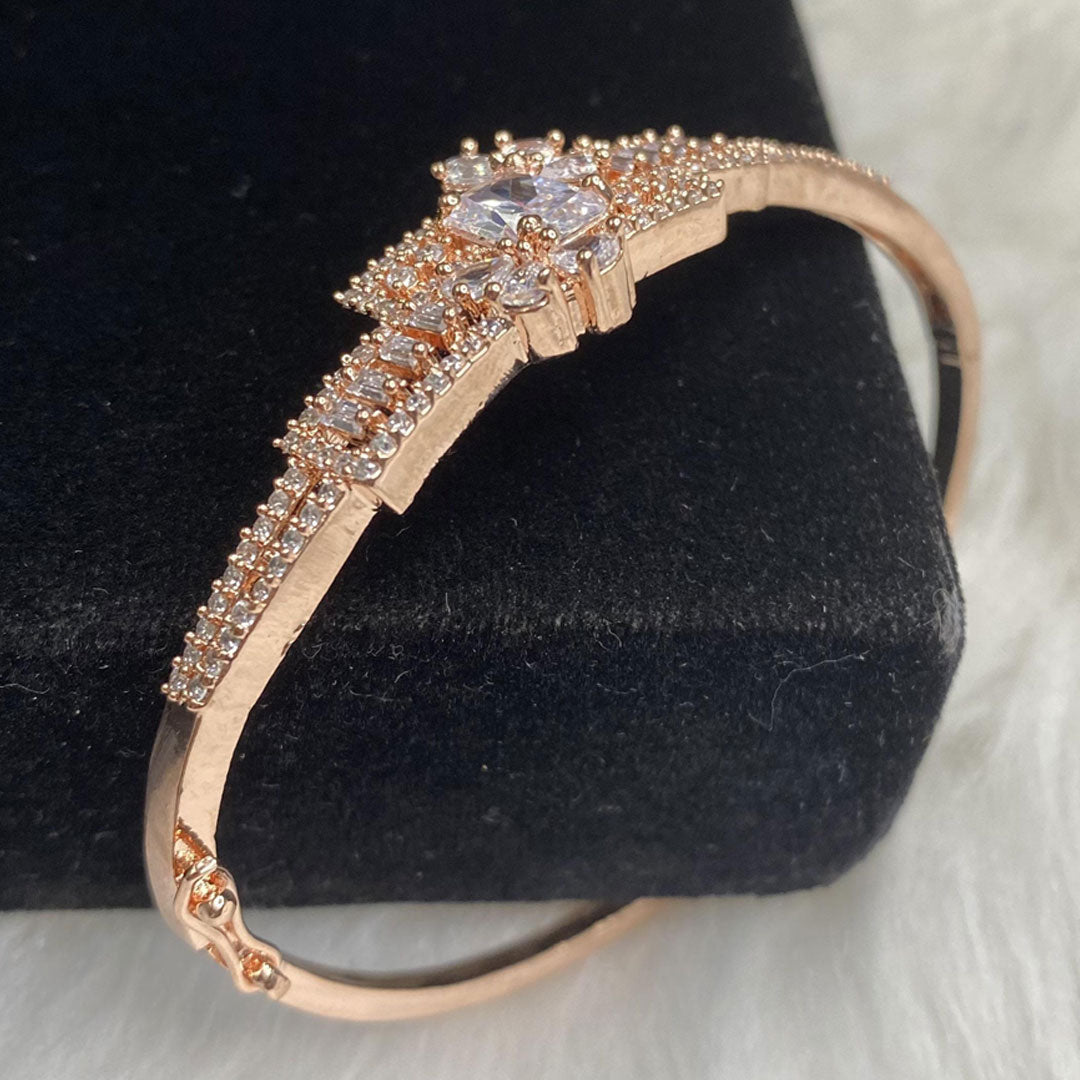 Rose Gold Plated Clear Stone Bangle Size 2.4 Openable Evening Cocktail Imitation Jewelry Indian Wedding Bridal Necklace Set Bijoux