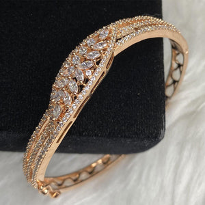 Rose Gold Plated Clear Stone Bangle Size 2.2 Openable Evening Cocktail Imitation Jewelry Indian Wedding Bridal Necklace Set Bijoux