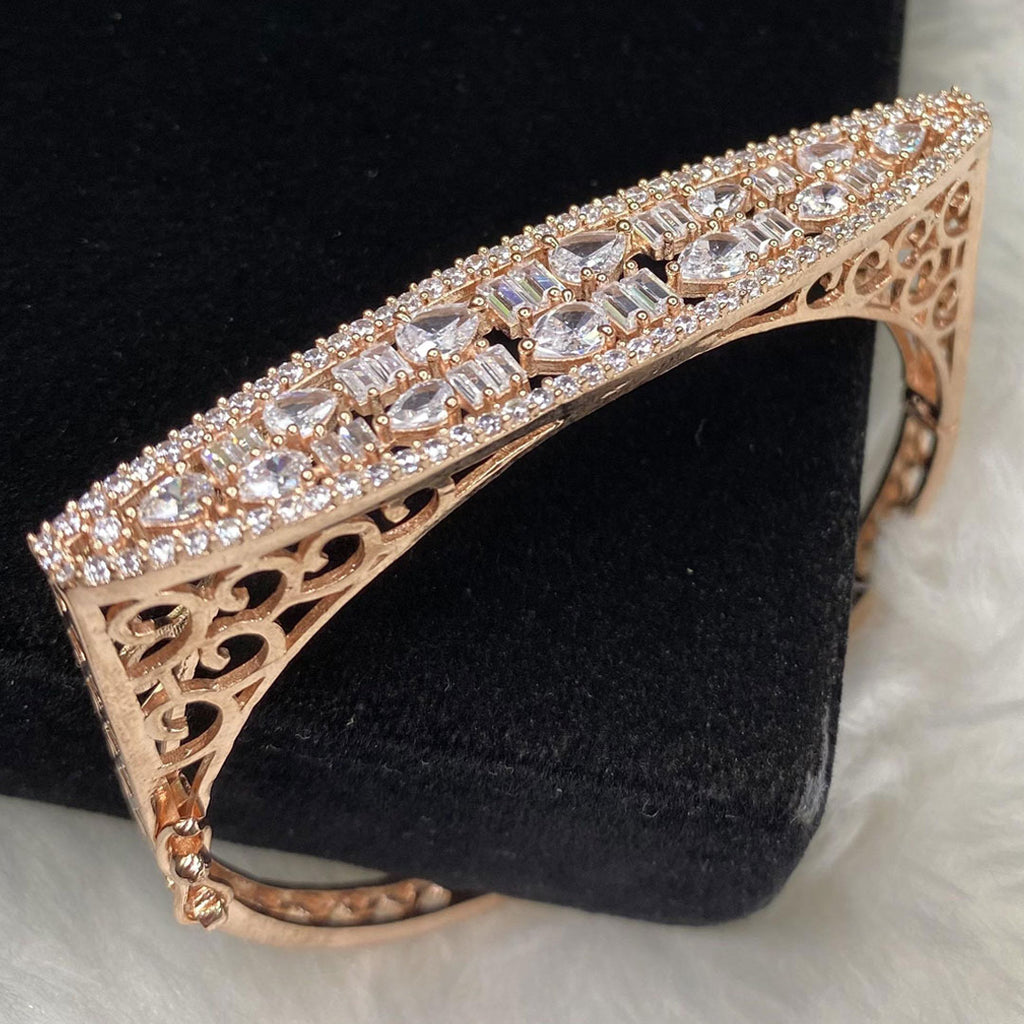 Rose Gold Plated Clear Stone Bangle Size 2.4 Openable Evening Cocktail Imitation Jewelry Indian Wedding Bridal Necklace Set Bijoux