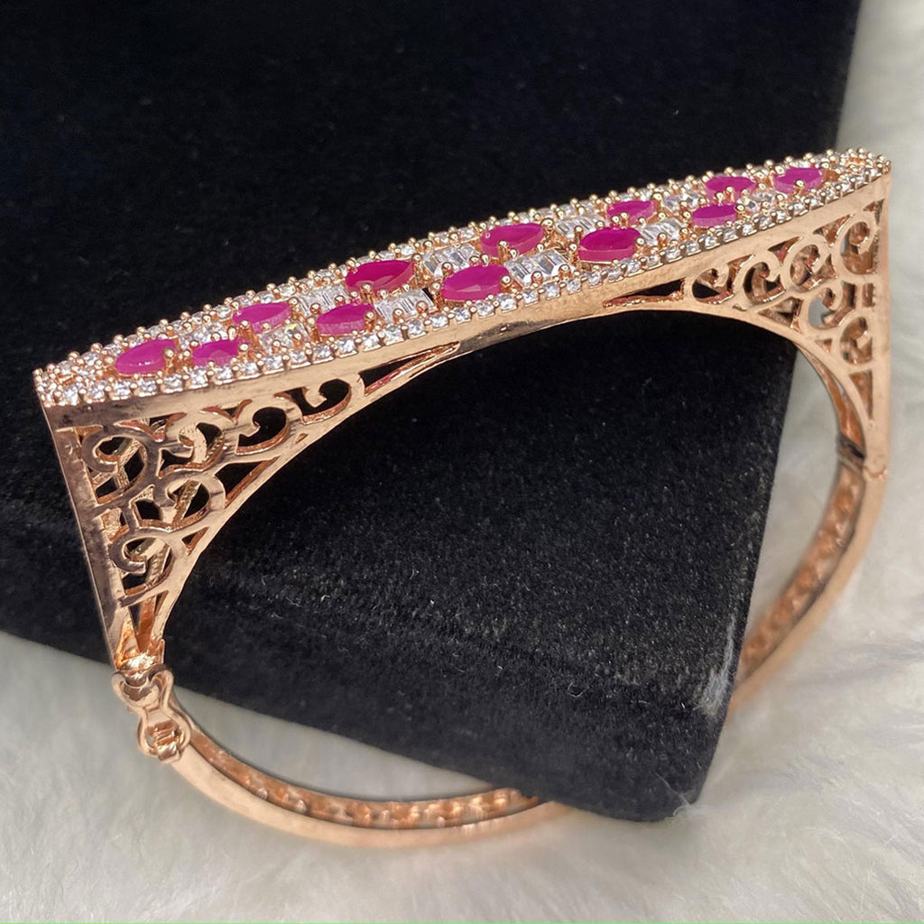 Rose Gold Plated Red Ruby Stone Bangle Size 2.4 Openable Evening Cocktail Imitation Jewelry Indian Wedding Bridal Necklace Set Bijoux