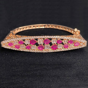 Rose Gold Plated Red Ruby Stone Bangle Size 2.4 Openable Evening Cocktail Imitation Jewelry Indian Wedding Bridal Necklace Set Bijoux