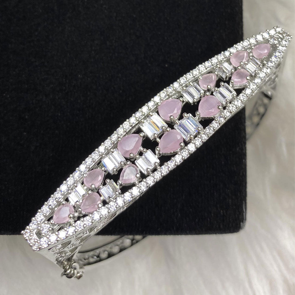 Silver Plated Pink Stone Bangle Size 2.4 Openable Evening Cocktail Imitation Jewelry Indian Wedding Bridal Necklace Set Bijoux