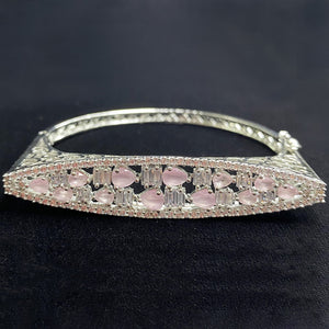 Silver Plated Pink Stone Bangle Size 2.4 Openable Evening Cocktail Imitation Jewelry Indian Wedding Bridal Necklace Set Bijoux