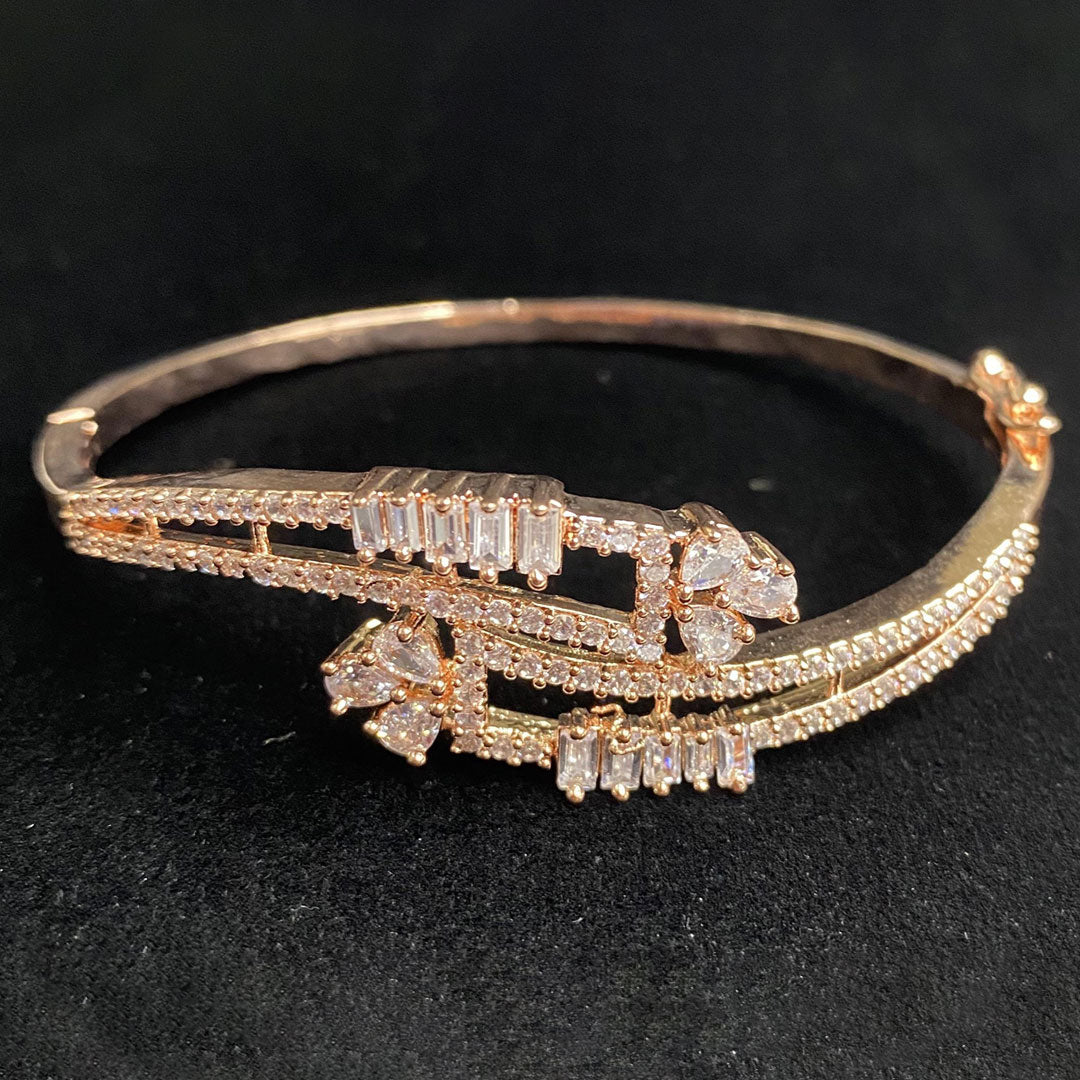 Rose Gold Plated Clear CZ Cubic Zirconia Bangle Evening Cocktail Imitation Jewelry Indian Wedding Bridal Necklace Set Bijoux 2.4