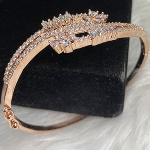 Rose Gold Plated Clear CZ Cubic Zirconia Bangle Evening Cocktail Imitation Jewelry Indian Wedding Bridal Necklace Set Bijoux 2.4
