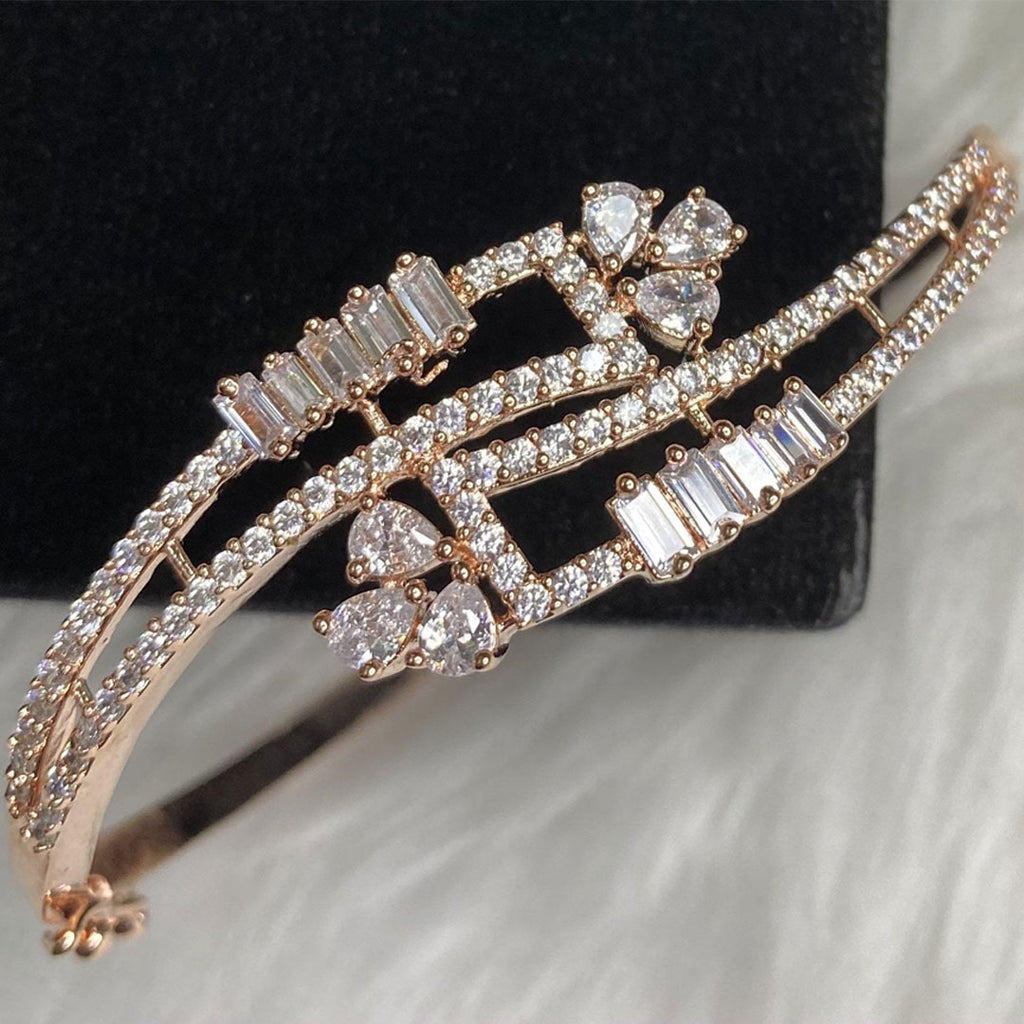 Rose Gold Plated Clear CZ Cubic Zirconia Bangle Evening Cocktail Imitation Jewelry Indian Wedding Bridal Necklace Set Bijoux 2.4