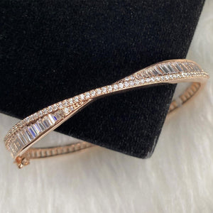 Rose Gold Plated White Clear Stone Bangle Size 2.2 Openable Evening Cocktail Imitation Jewelry Indian Wedding Bridal Necklace Set Bijoux