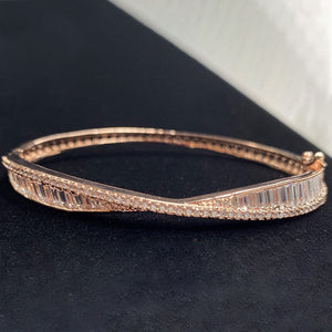 Rose Gold Plated White Clear Stone Bangle Size 2.2 Openable Evening Cocktail Imitation Jewelry Indian Wedding Bridal Necklace Set Bijoux