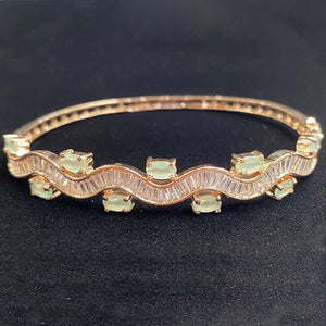 Rose Gold Plated Mint Green Stone Bangle Size 2.4 Openable Evening Cocktail Imitation Jewelry Indian Wedding Bridal Necklace Set Bijoux