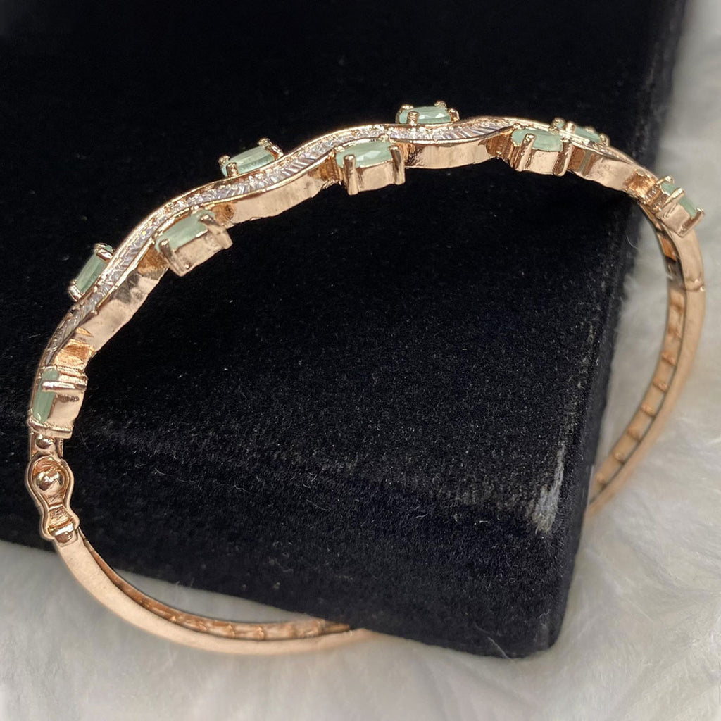 Rose Gold Plated Mint Green Stone Bangle Size 2.4 Openable Evening Cocktail Imitation Jewelry Indian Wedding Bridal Necklace Set Bijoux