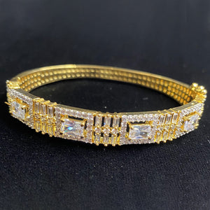 Gold Plated White Clear Stone Bangle Size 2.2 Openable Evening Cocktail Imitation Jewelry Indian Wedding Bridal Necklace Set Bijoux