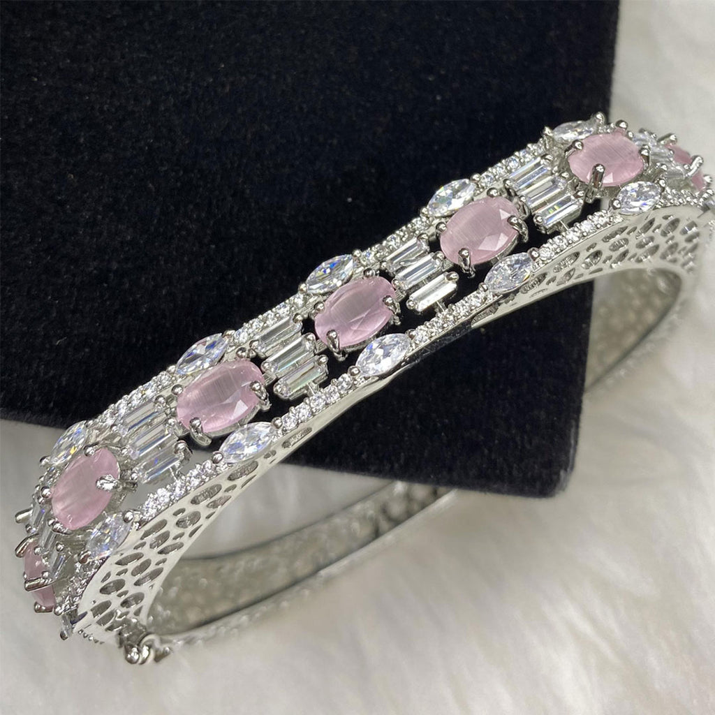 Silver Plated Pink Stone Bangle Size 2.2 Openable Evening Cocktail Imitation Jewelry Indian Wedding Bridal Necklace Set Bijoux