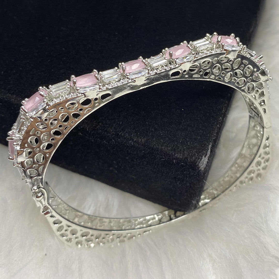 Silver Plated Pink Stone Bangle Size 2.2 Openable Evening Cocktail Imitation Jewelry Indian Wedding Bridal Necklace Set Bijoux