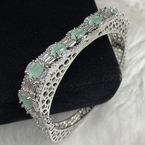 Silver Plated Mint Green Stone Bangle Size 2.2 Openable Evening Cocktail Imitation Jewelry Indian Wedding Bridal Necklace Set Bijoux