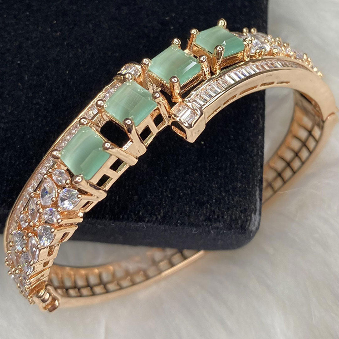 Rose Gold Plated Mint Green Stone Bangle Size 2.2 Openable Evening Cocktail Imitation Jewelry Indian Wedding Bridal Necklace Set Bijoux