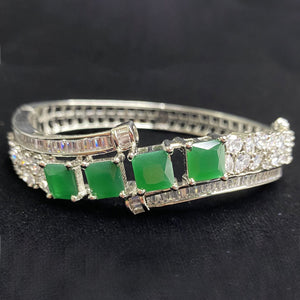 Silver Plated Dark Green Stone Bangle Size 2.2 Openable Evening Cocktail Imitation Jewelry Indian Wedding Bridal Necklace Set Bijoux