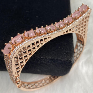 Rose Gold Plated Pink Stone Bangle Size 2.4 Openable Evening Cocktail Imitation Jewelry Indian Wedding Bridal Necklace Set Bijoux