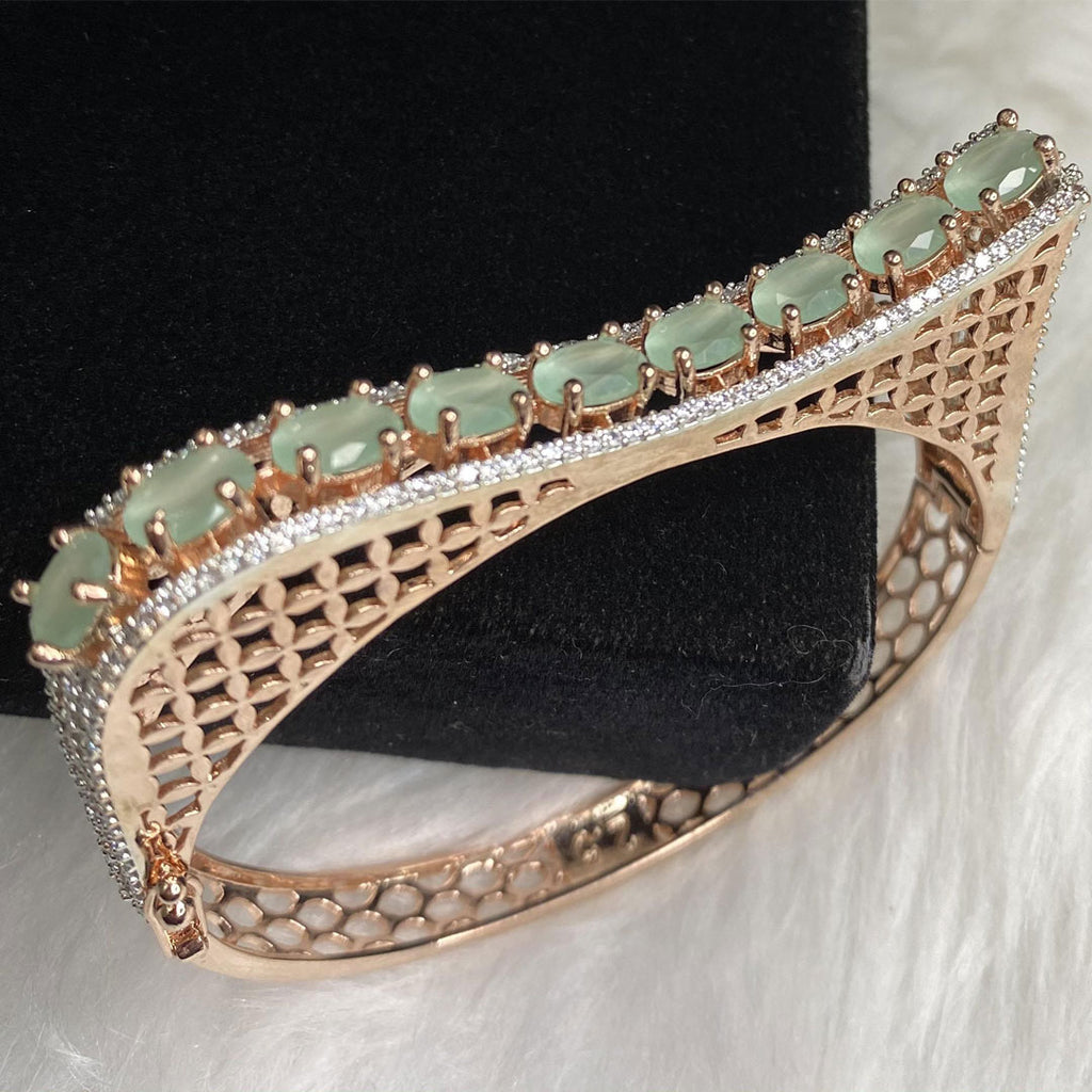 Rose Gold Plated Mint Green Stone Bangle Size 2.4 Openable Evening Cocktail Imitation Jewelry Indian Wedding Bridal Necklace Set Bijoux