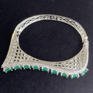 Silver Plated Green Dark Stone Bangle Size 2.4 Openable Evening Cocktail Imitation Jewelry Indian Wedding Bridal Necklace Set Bijoux