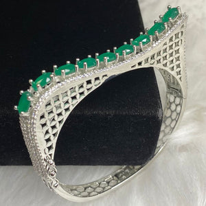 Silver Plated Green Dark Stone Bangle Size 2.4 Openable Evening Cocktail Imitation Jewelry Indian Wedding Bridal Necklace Set Bijoux