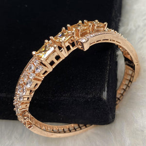 Rose Gold Plated Citrine Champagne Stone Bangle Size 2.2 Openable Evening Cocktail Imitation Jewelry Indian Wedding Bridal Necklace Set Bijoux