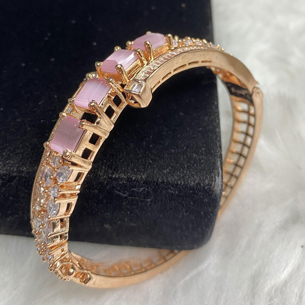 Rose Gold Plated Pink Stone Bangle Size 2.2 Openable Evening Cocktail Imitation Jewelry Indian Wedding Bridal Necklace Set Bijoux