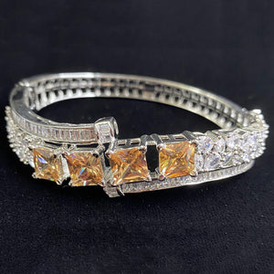 Silver Plated Citrine Champagne Stone Bangle Size 2.2 Openable Evening Cocktail Imitation Jewelry Indian Wedding Bridal Necklace Set Bijoux