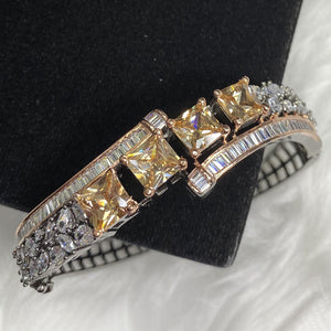 Oxidised Silver Plated Citrine CZ Cubic Zirconia Bangle Size 2.4 Evening Cocktail Imitation Jewelry Indian Wedding Bridal Set Bijoux