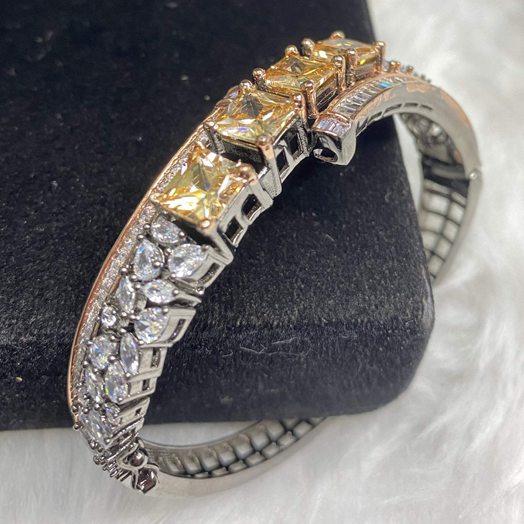 Oxidised Silver Plated Citrine CZ Cubic Zirconia Bangle Size 2.4 Evening Cocktail Imitation Jewelry Indian Wedding Bridal Set Bijoux