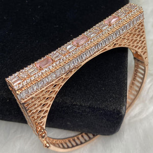 Rose Gold Plated Pink Stone Bangle Size 2.4 Openable Evening Cocktail Imitation Jewelry Indian Wedding Bridal Necklace Set Bijoux