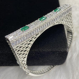 Silver Plated Dark Green Stone Bangle Size 2.4 Openable Evening Cocktail Imitation Jewelry Indian Wedding Bridal Necklace Set Bijoux