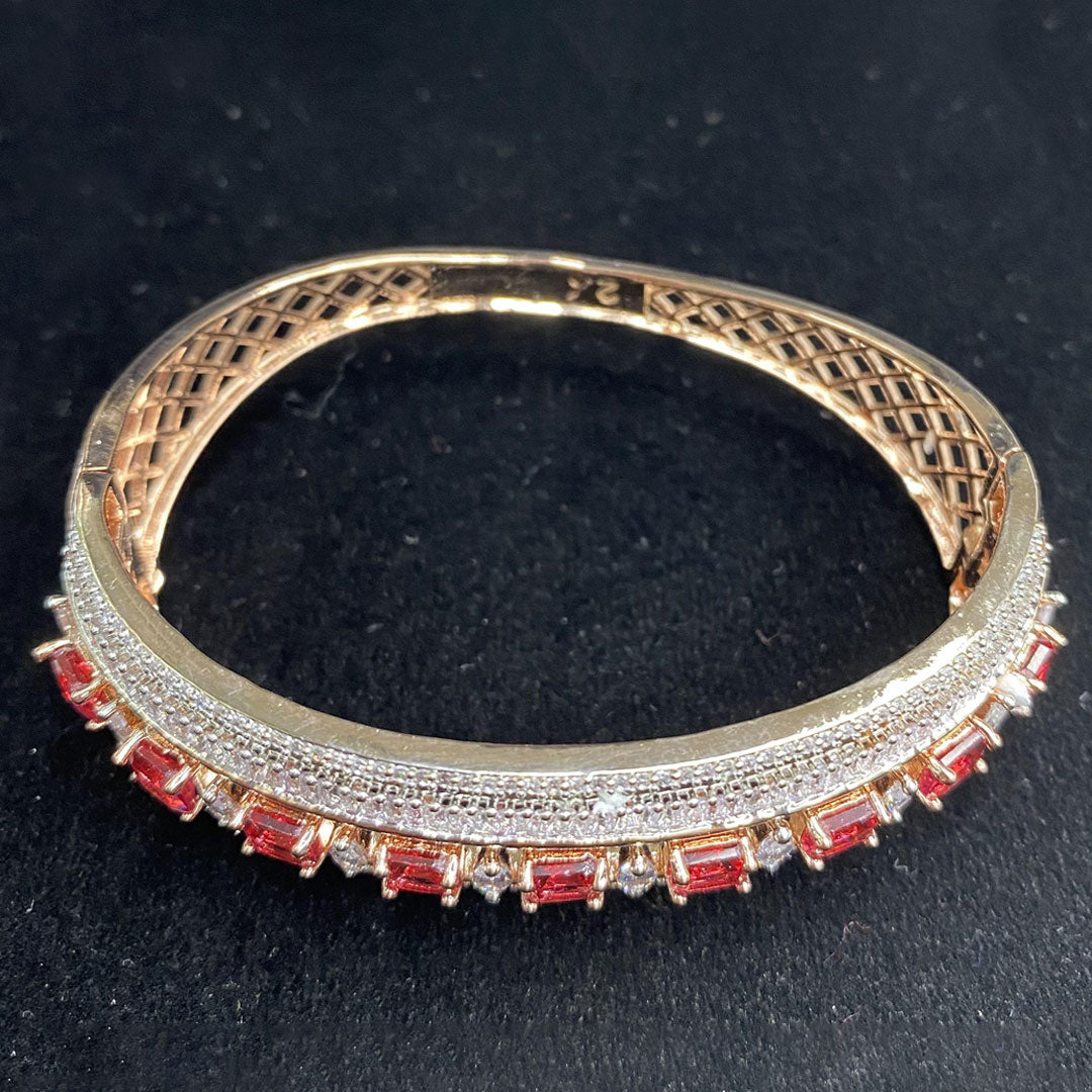 Rose Gold Plated Red Ruby Stone Bangle Size 2.2 Openable Evening Cocktail Imitation Jewelry Indian Wedding Bridal Necklace Set Bijoux