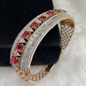 Rose Gold Plated Red Ruby Stone Bangle Size 2.2 Openable Evening Cocktail Imitation Jewelry Indian Wedding Bridal Necklace Set Bijoux