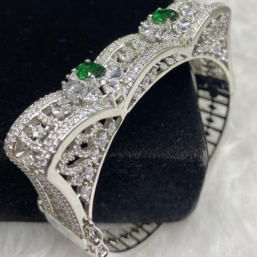 Silver Plated Green Dark Stone Bangle Size 2.2 Openable Evening Cocktail Imitation Jewelry Indian Wedding Bridal Necklace Set Bijoux