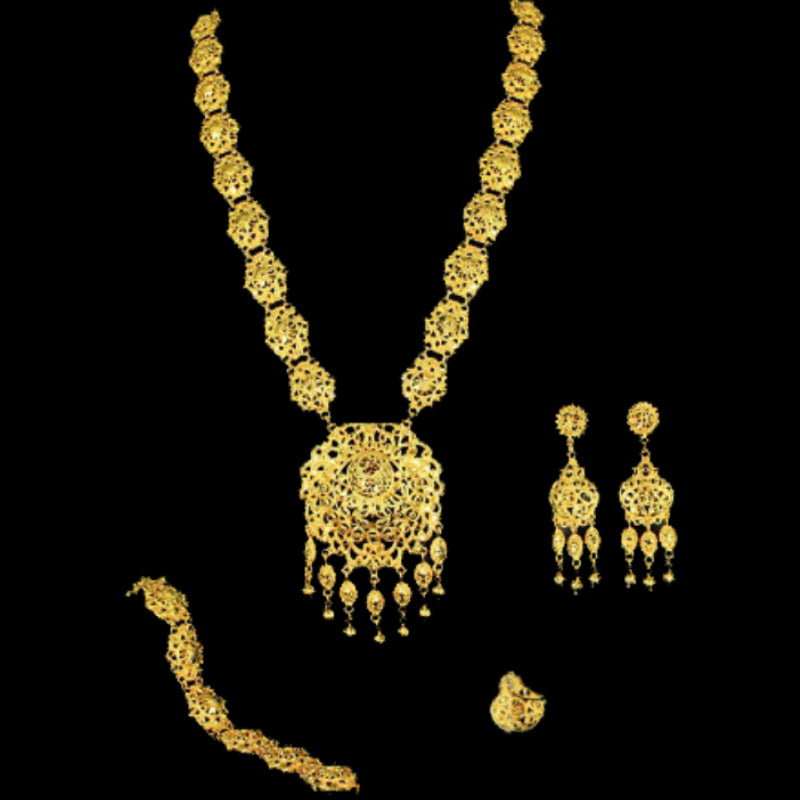 Gold Plated Indian Wedding Bridal Necklace Earrings Bracelet Ring set Handmade Bijoux