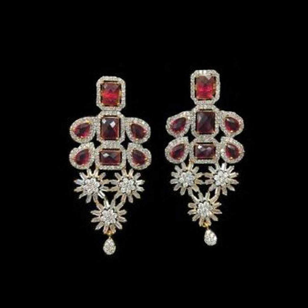 Stylish Gold Plated Designer Ruby Red Jhumka American Diamond Cubic Zirconia CZ Indian Wedding Bridal Earrings Evening Cocktail