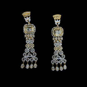 Gold Plated Designer Clear American Diamond Cubic Zirconia CZ Indian Wedding Bridal Earrings Evening Cocktail