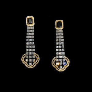 Stylish Gold Plated Designer Black Onyx American Diamond Cubic Zirconia CZ Indian Wedding Bridal Earrings Evening Cocktail